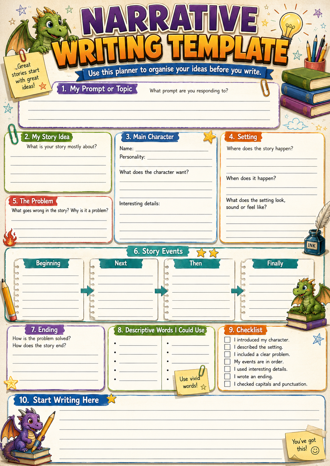 Preview of Narrative Writing Prompts and Template